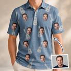Man wearing Men's Gardenia Grooves Custom Face Polo Shirt — custom faces printed all-over