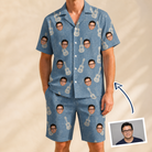Man wearing Men's Gardenia Grooves Custom Face Shirt & Shorts Set — custom faces printed all-over