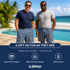 Friends in matching Men's Neck Appeal Custom Face Beach Shorts — a group gift photo