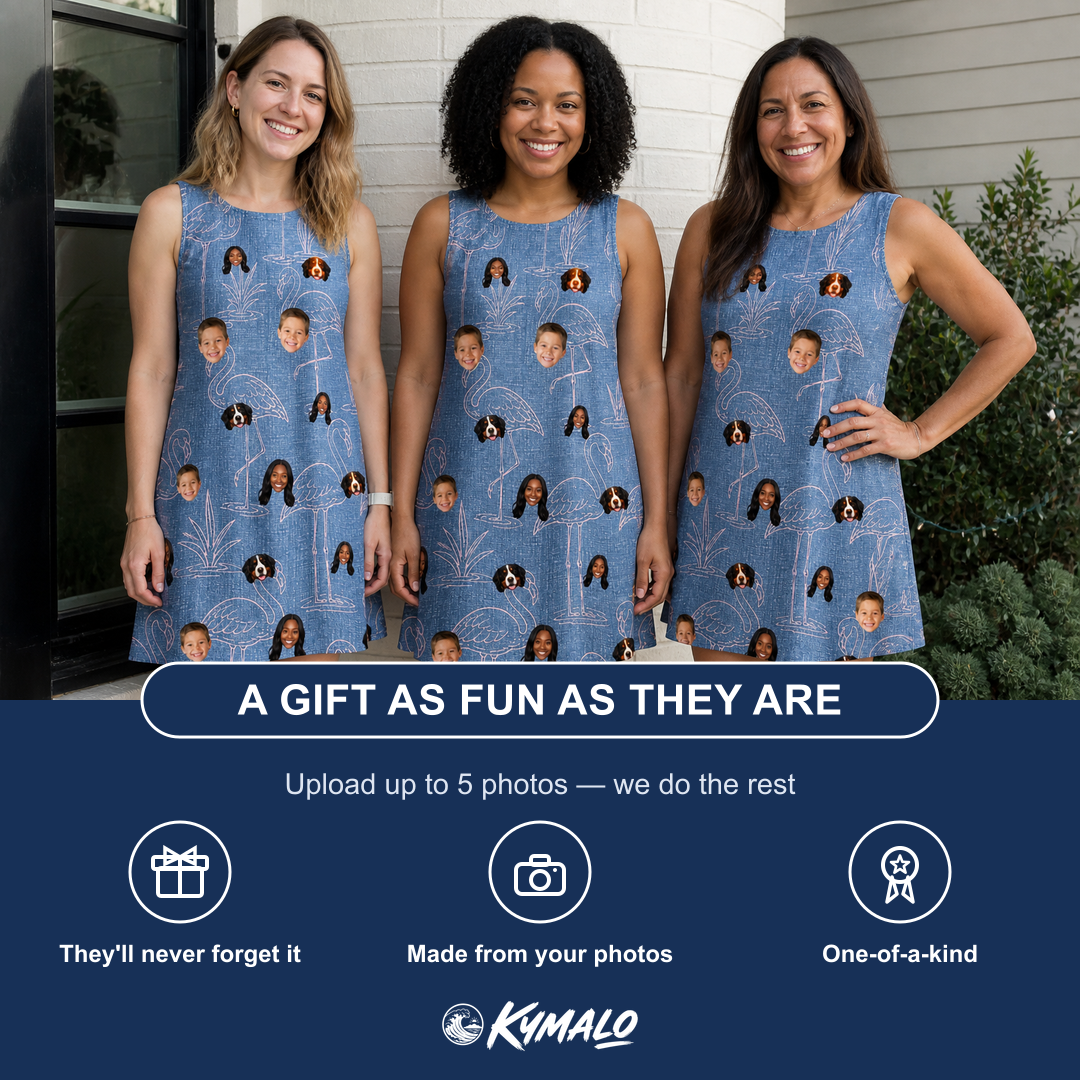 Friends in matching Women's Neck Appeal Custom Face Tank Dress — a group gift photo