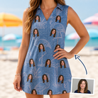 Woman wearing Women's Neck Appeal Custom Face V-Neck Dress — custom faces printed all-over
