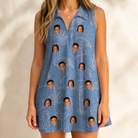 Model wearing Women's Neck Appeal Custom Face V-Neck Dress printed with kids' faces