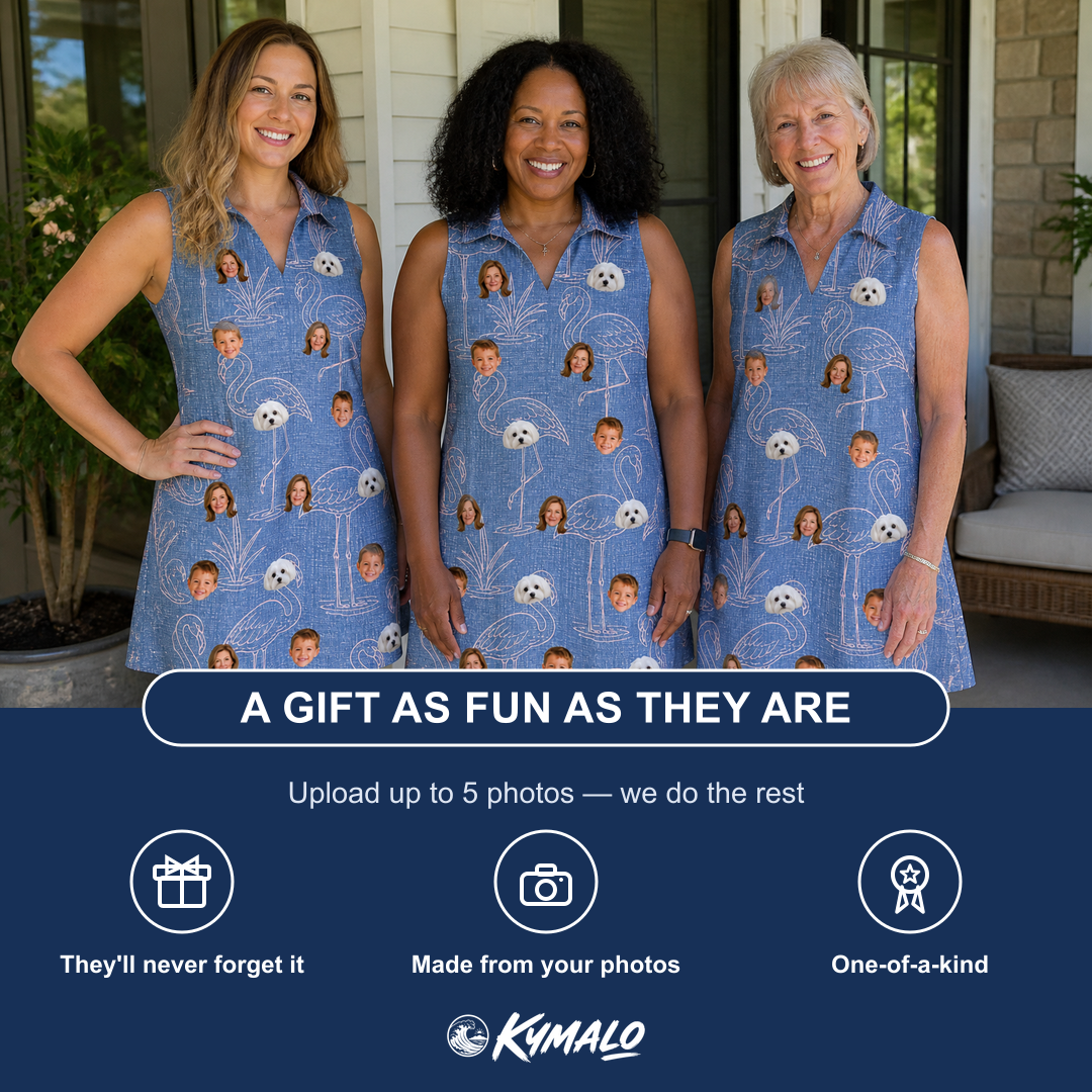 Friends in matching Women's Neck Appeal Custom Face V-Neck Dress — a group gift photo