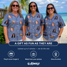 Friends in matching Women's Neck Appeal Custom Face Hawaiian Shirt — a group gift photo