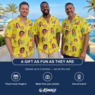Friends in matching Men's Aqua Aviary Custom Face Hawaiian Shirt — a group gift photo