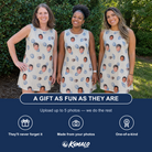 Friends in matching Women's Scallop Serenade Custom Face Tank Dress — a group gift photo