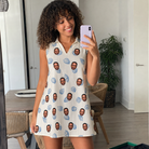 Real-life photo of someone wearing Women's Scallop Serenade Custom Face V-Neck Dress — custom faces printed all-over