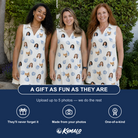 Friends in matching Women's Scallop Serenade Custom Face V-Neck Dress — a group gift photo