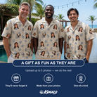 Friends in matching Men's Scallop Serenade Custom Face Hawaiian Shirt — a group gift photo
