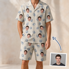 Man wearing Men's Scallop Serenade Custom Face Shirt & Shorts Set — custom faces printed all-over