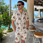Real-life photo of someone wearing Men's Scallop Serenade Custom Face Shirt & Shorts Set — custom faces printed all-over