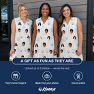 Friends in matching Women's Bivalve Bounce Custom Face V-Neck Dress — a group gift photo