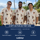 Friends in matching Men's Bivalve Bounce Custom Face Hawaiian Shirt — a group gift photo