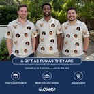 Friends in matching Men's Bivalve Bounce Custom Face Polo Shirt — a group gift photo