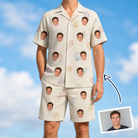 Man wearing Men's Bivalve Bounce Custom Face Shirt & Shorts Set — custom faces printed all-over