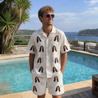 Real-life photo of someone wearing Men's Bivalve Bounce Custom Face Shirt & Shorts Set — custom faces printed all-over