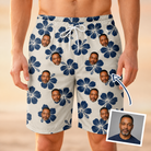 Man wearing Men's Deco Garden Custom Face Beach Shorts — custom faces printed all-over