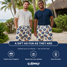 Friends in matching Men's Deco Garden Custom Face Beach Shorts — a group gift photo