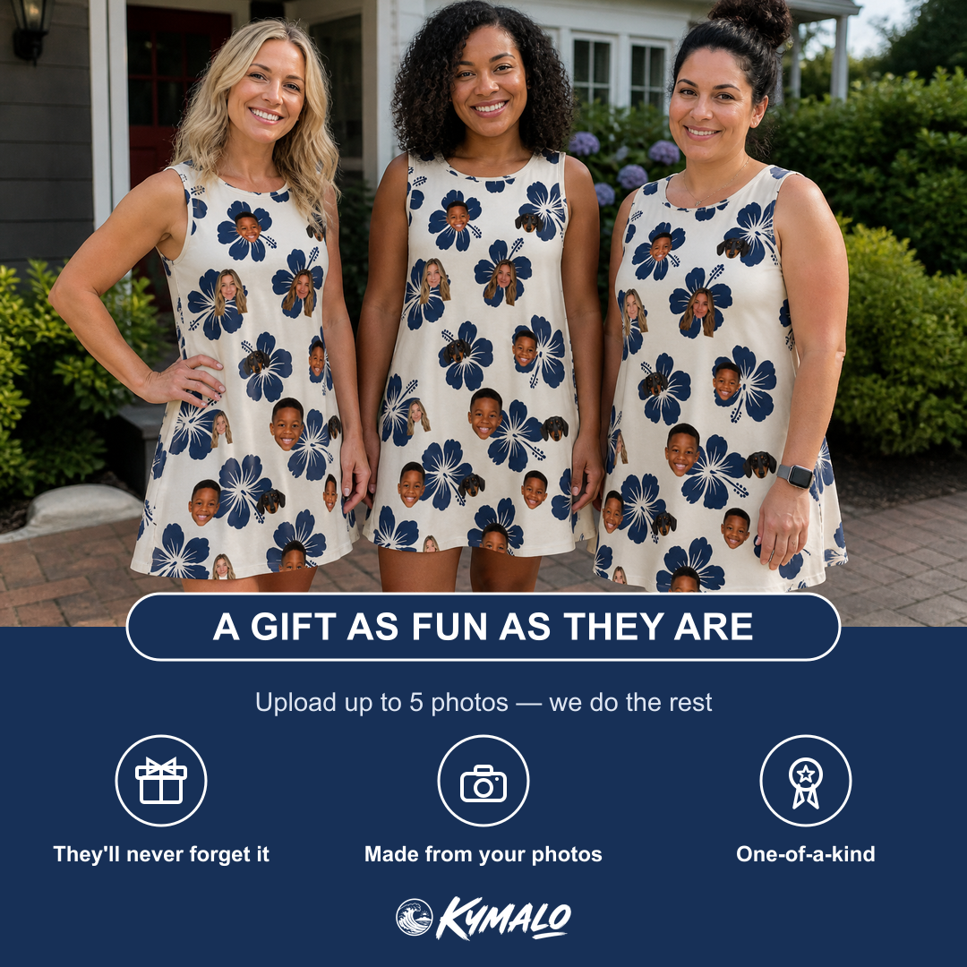 Friends in matching Women's Deco Garden Custom Face Tank Dress — a group gift photo