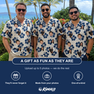 Friends in matching Men's Deco Garden Custom Face Hawaiian Shirt — a group gift photo