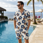 Real-life photo of someone wearing Men's Deco Garden Custom Face Shirt & Shorts Set — custom faces printed all-over