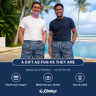 Friends in matching Men's Jade Jetset Custom Face Beach Shorts — a group gift photo