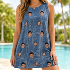 Model wearing Women's Jade Jetset Custom Face Tank Dress printed with kids' faces