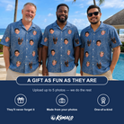 Friends in matching Men's Jade Jetset Custom Face Hawaiian Shirt — a group gift photo