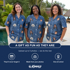 Friends in matching Women's Jade Jetset Custom Face Hawaiian Shirt — a group gift photo