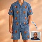 Man wearing Men's Jade Jetset Custom Face Shirt & Shorts Set — custom faces printed all-over
