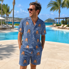 Real-life photo of someone wearing Men's Jade Jetset Custom Face Shirt & Shorts Set — custom faces printed all-over