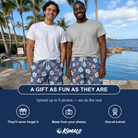 Friends in matching Men's Riviera Reverie Custom Face Beach Shorts — a group gift photo