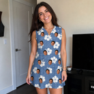 Real-life photo of someone wearing Women's Riviera Reverie Custom Face V-Neck Dress — custom faces printed all-over