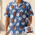 Man wearing Men's Riviera Reverie Custom Face Hawaiian Shirt — custom faces printed all-over