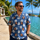 Real-life photo of someone wearing Men's Riviera Reverie Custom Face Hawaiian Shirt — custom faces printed all-over