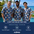 Friends in matching Men's Riviera Reverie Custom Face Hawaiian Shirt — a group gift photo
