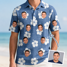 Man wearing Men's Riviera Reverie Custom Face Polo Shirt — custom faces printed all-over