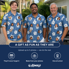 Friends in matching Men's Riviera Reverie Custom Face Polo Shirt — a group gift photo