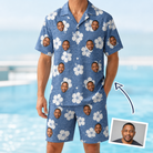 Man wearing Men's Riviera Reverie Custom Face Shirt & Shorts Set — custom faces printed all-over