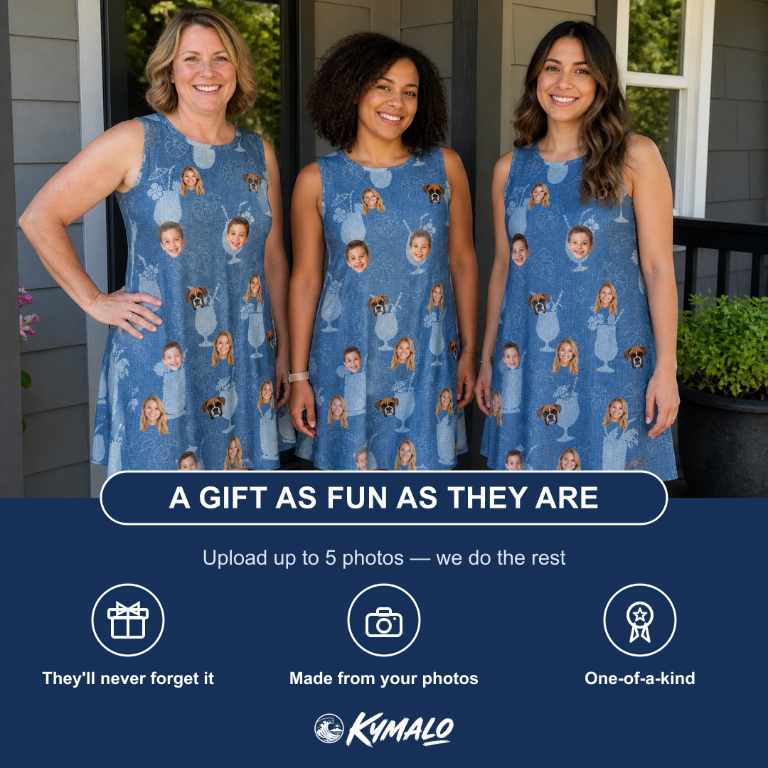 Friends in matching Women's Retro Rhumba Custom Face Tank Dress — a group gift photo