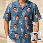 Man wearing Men's Retro Rhumba Custom Face Hawaiian Shirt — custom faces printed all-over