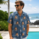 Real-life photo of someone wearing Men's Retro Rhumba Custom Face Hawaiian Shirt — custom faces printed all-over