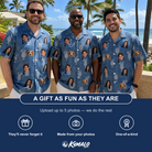 Friends in matching Men's Retro Rhumba Custom Face Hawaiian Shirt — a group gift photo