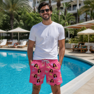 Real-life photo of someone wearing Men's Heatwave Hacienda Custom Face Beach Shorts — custom faces printed all-over