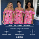 Friends in matching Women's Heatwave Hacienda Custom Face Off-Shoulder Dress — a group gift photo