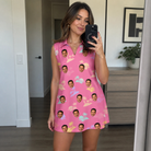 Real-life photo of someone wearing Women's Heatwave Hacienda Custom Face V-Neck Dress — custom faces printed all-over