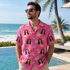 Real-life photo of someone wearing Men's Heatwave Hacienda Custom Face Hawaiian Shirt — custom faces printed all-over