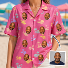 Woman wearing Women's Heatwave Hacienda Custom Face Hawaiian Shirt — custom faces printed all-over