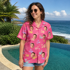 Real-life photo of someone wearing Women's Heatwave Hacienda Custom Face Hawaiian Shirt — custom faces printed all-over