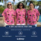 Friends in matching Women's Heatwave Hacienda Custom Face Hawaiian Shirt — a group gift photo